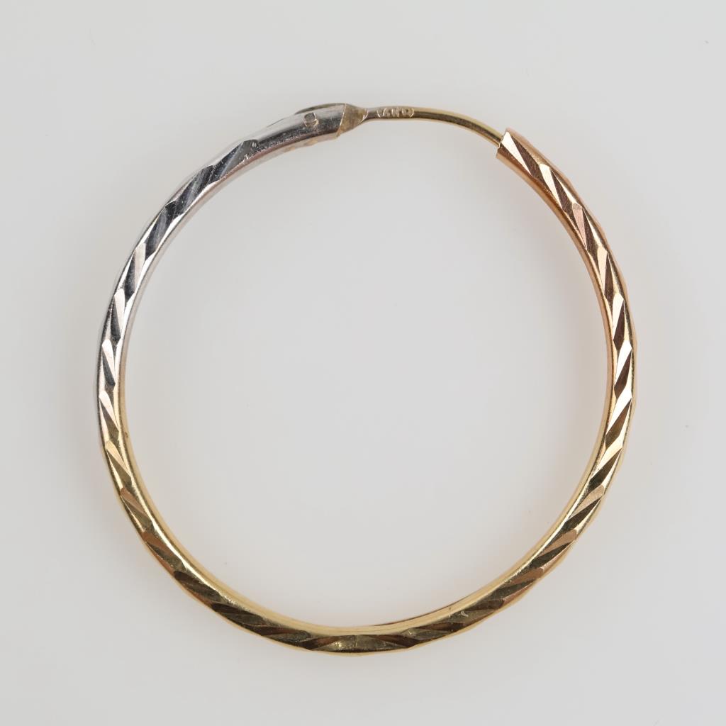 14kt Two Tone Gold Hollow Hoop Single Earring