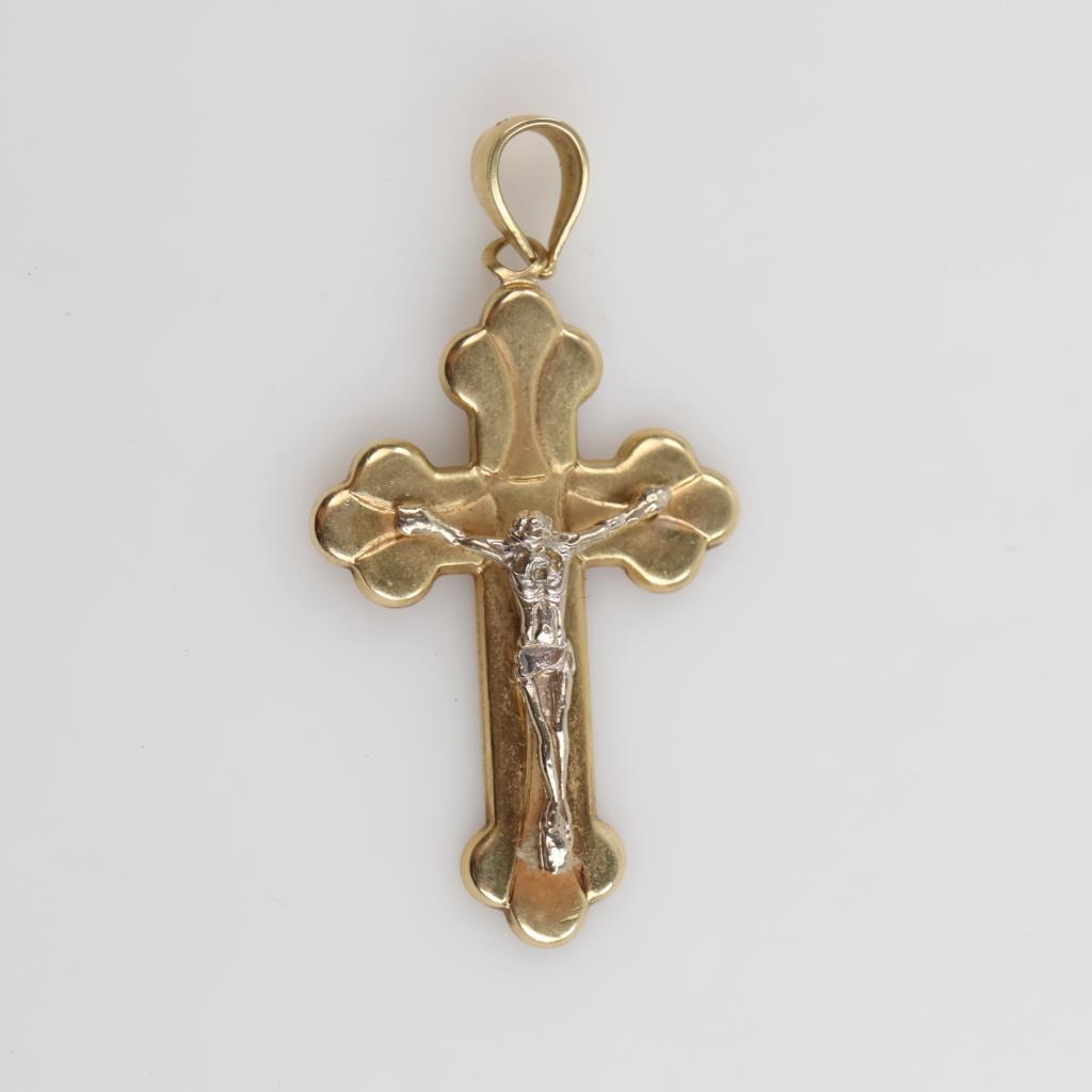 14kt Two Tone Gold Hollow Religious Pendant