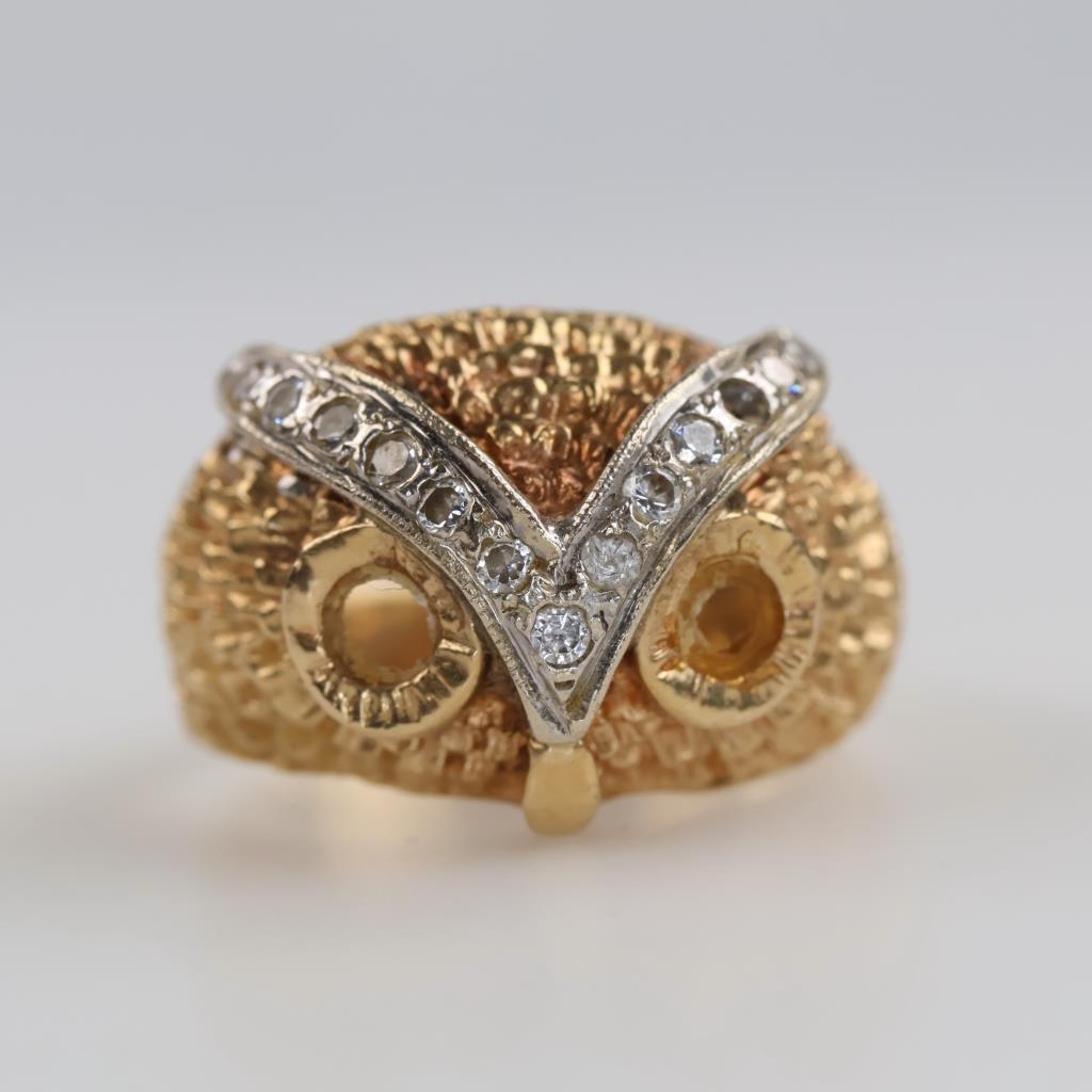 14kt Two Tone Gold Owl Ring