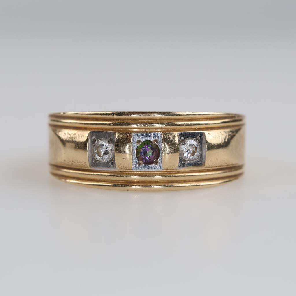 14kt Two Tone Gold Purple Green Stone Diamond Accent Ring