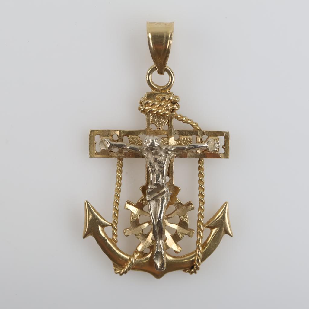 14kt Two Tone Gold Religious Anchor Pendant