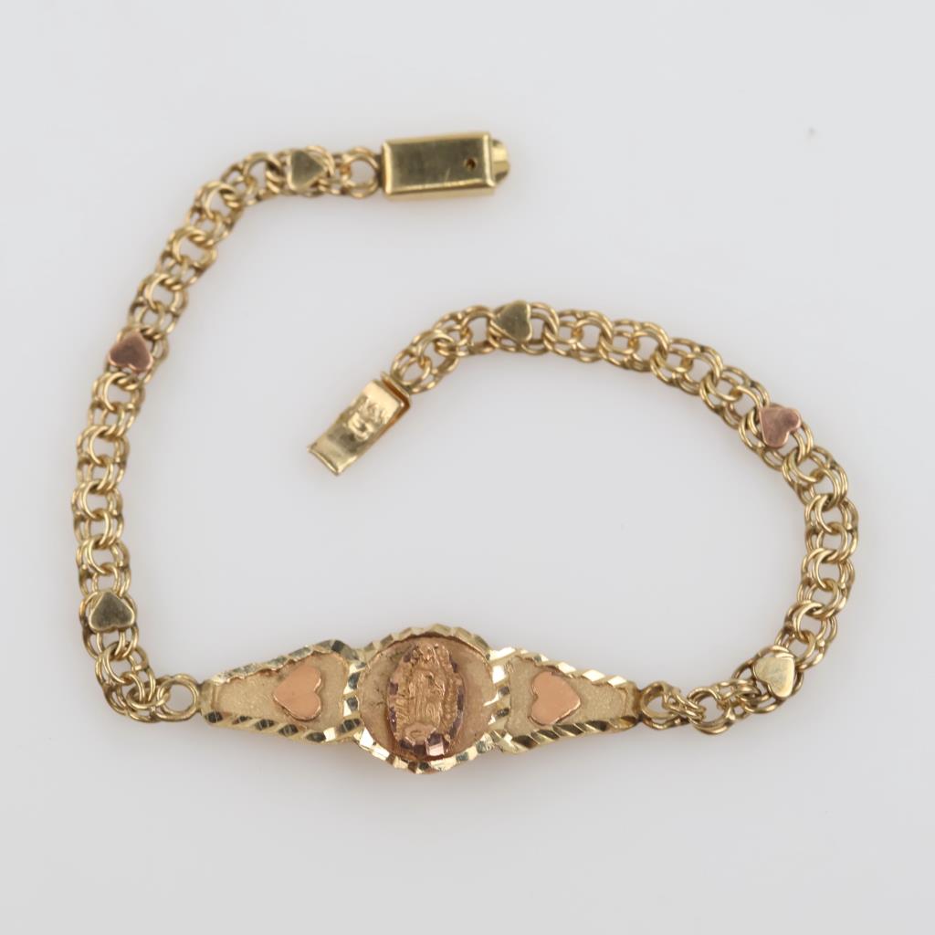 14kt Two Tone Gold Religious Heart Bracelet