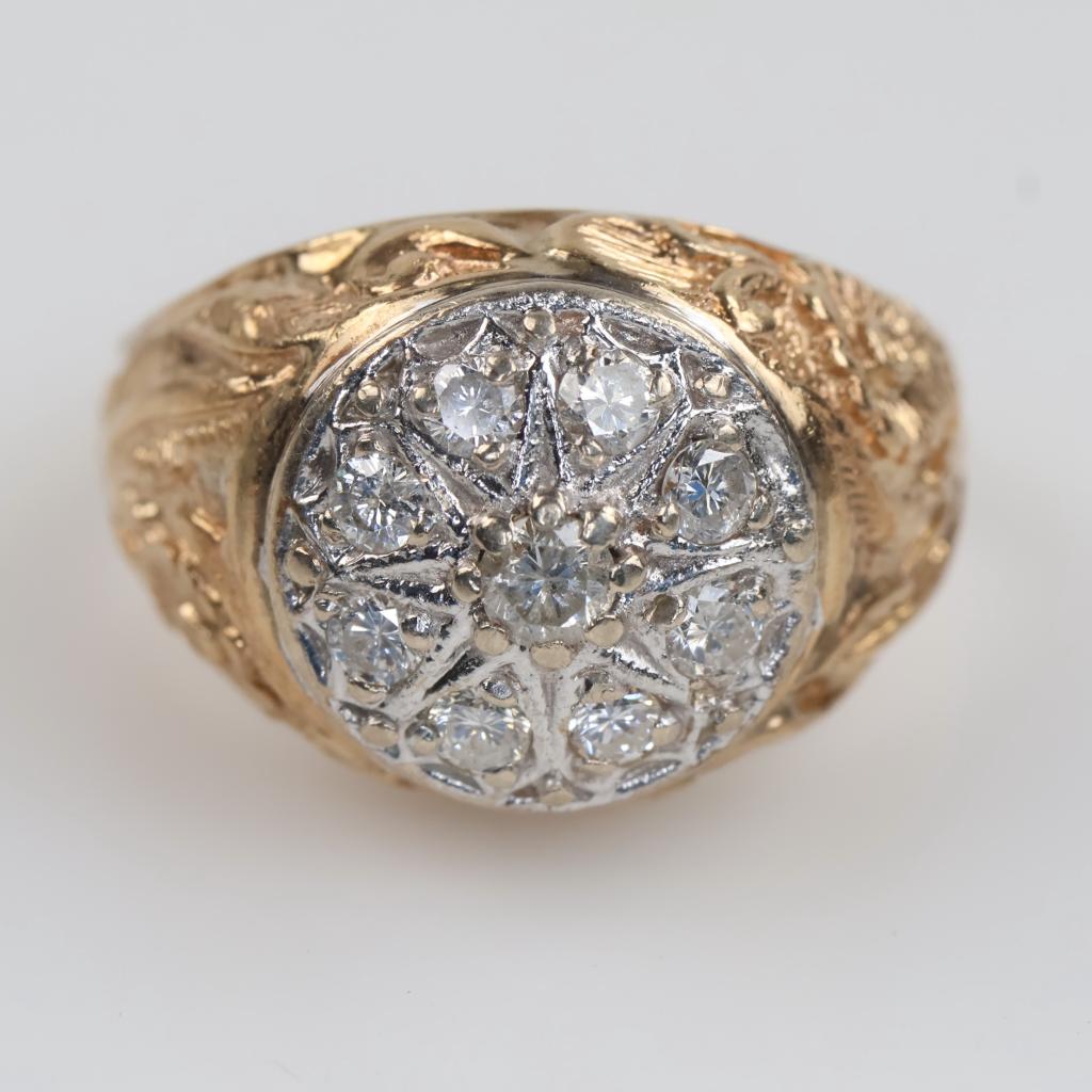 Carved Signet Rings 14kt Two Tone Gold Round Carved Signet Ring | Property Room