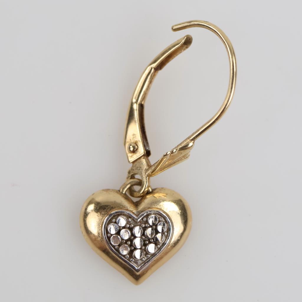 14kt Two Tone Gold Single Heart Earring