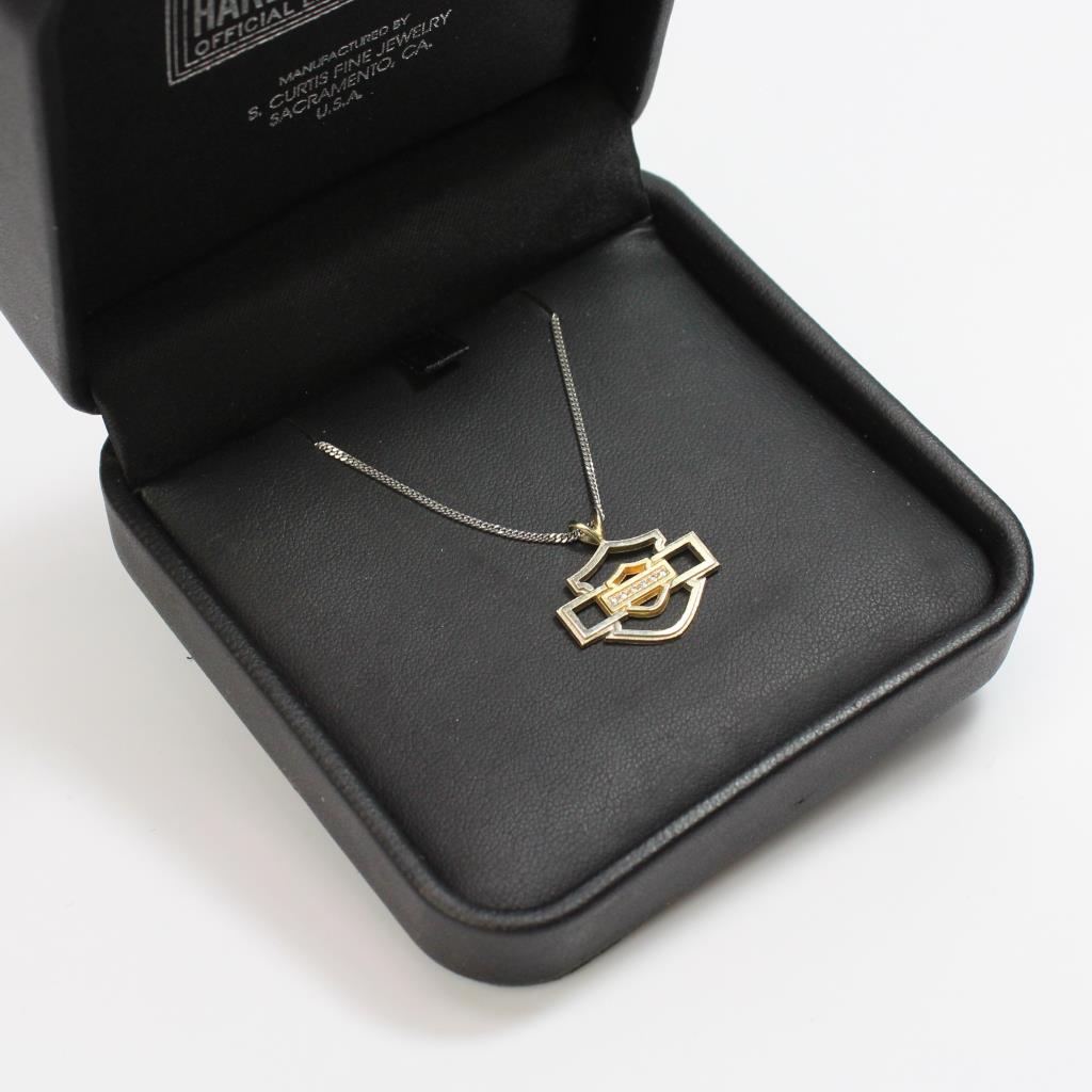 14kt Two Tone Gold 4 45g Harley Davidson Pendant On Thin Curb Chain 14kt Two Tone Gold 4 45g Harley Davidson Pendant On Thin Curb Chain Necklace In Box