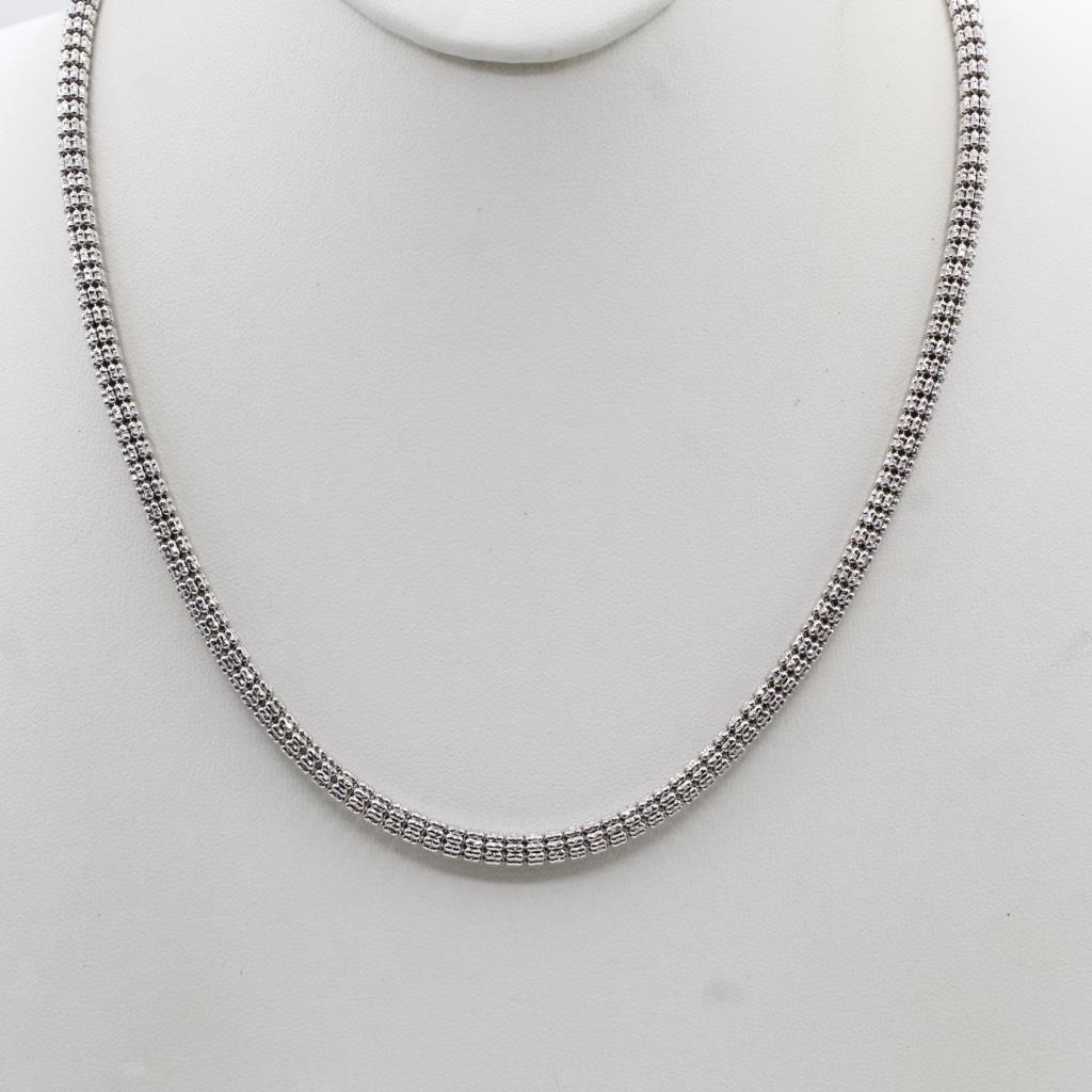 14kt White Gold Beaded Chain Link Necklace -Evaluated By Our Certified Gemologist-AGS/GIA