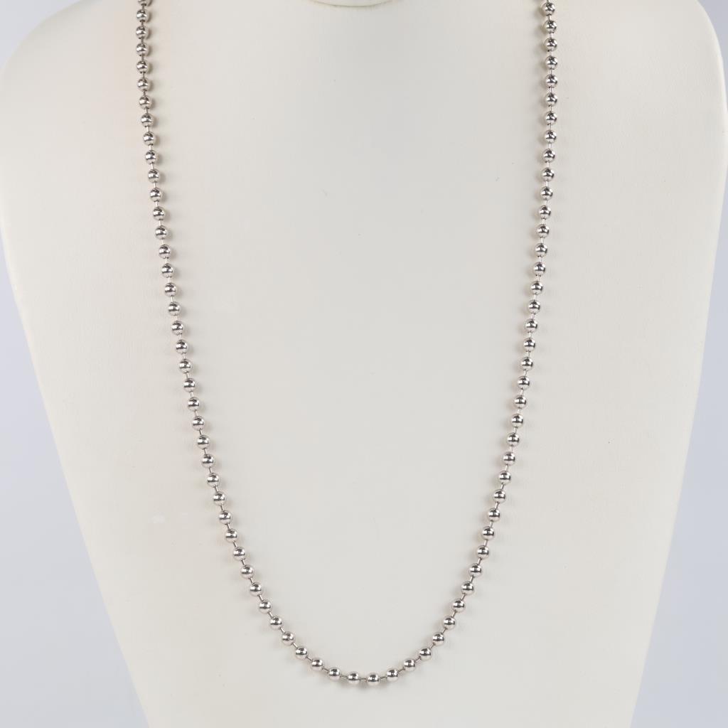 14kt White Gold Beaded Chain Necklace - Evaluated By Our Certified Gemologist AGS/GIA