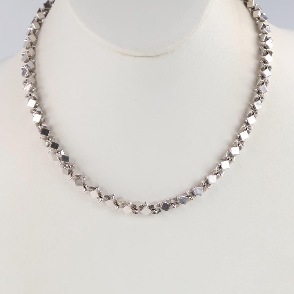 14kt White Gold Block Link Chain Necklace
