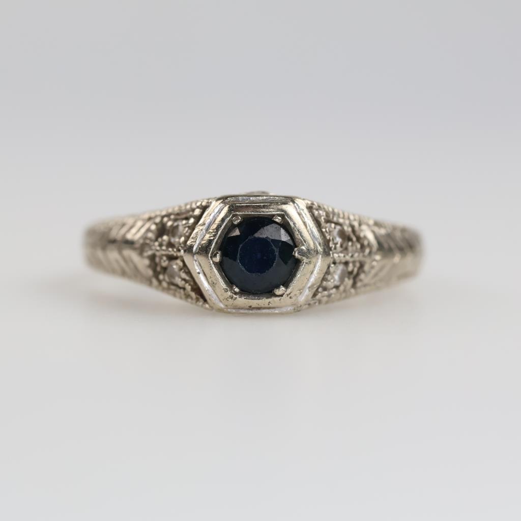 14kt White Gold Blue & Clear Stone Ring