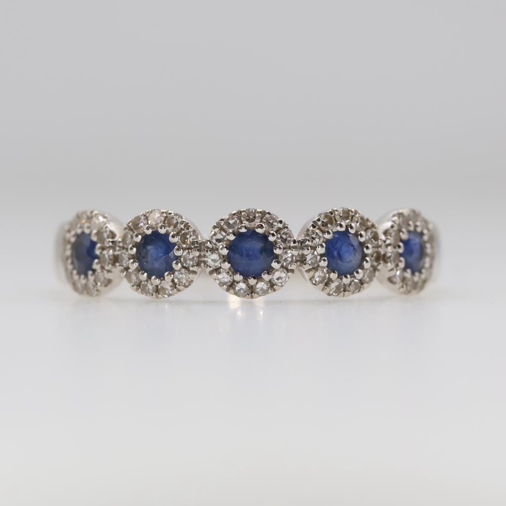 14kt White Gold Blue Stone Diamond Accent Ring