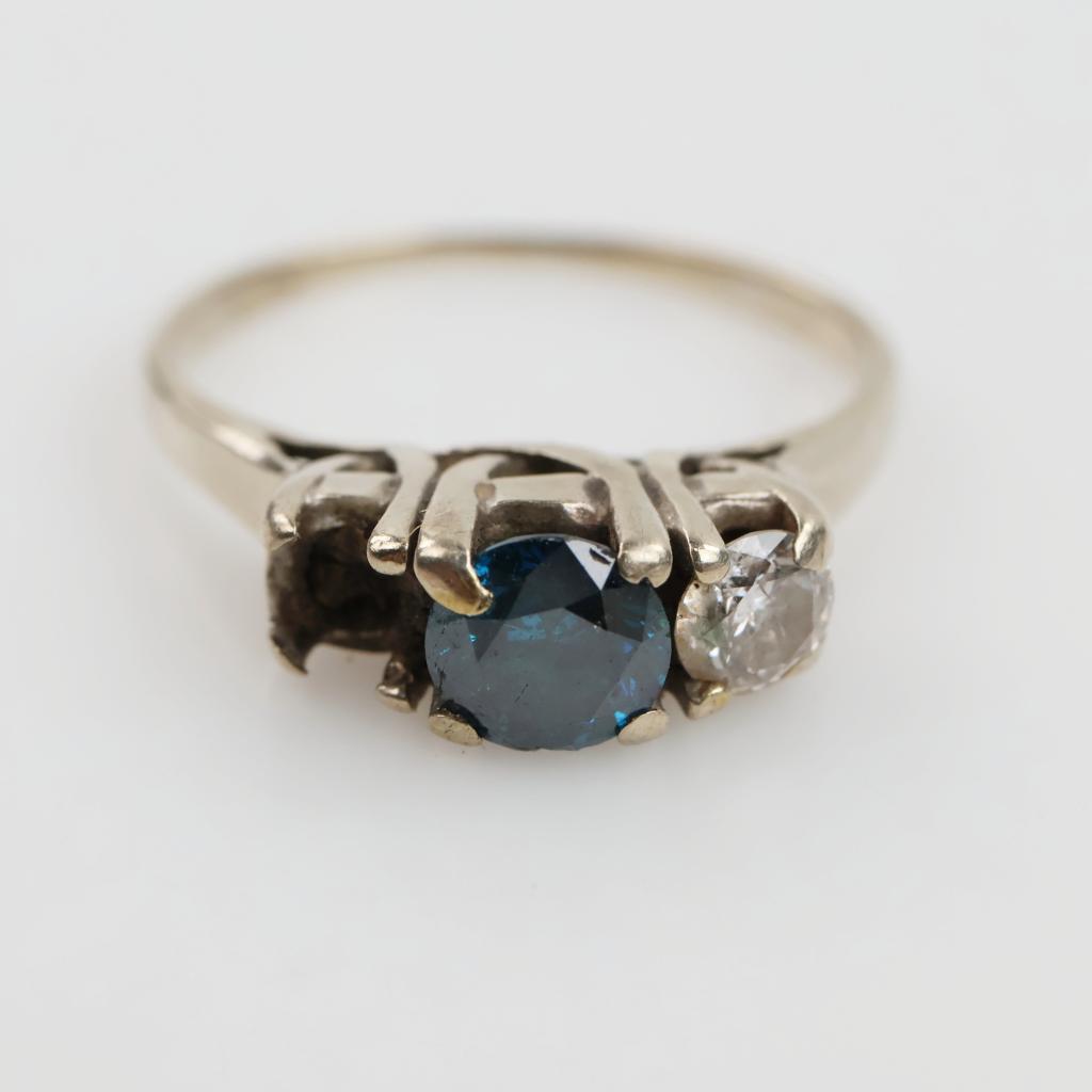 14kt White Gold Blue Stone Diamond Accent Ring