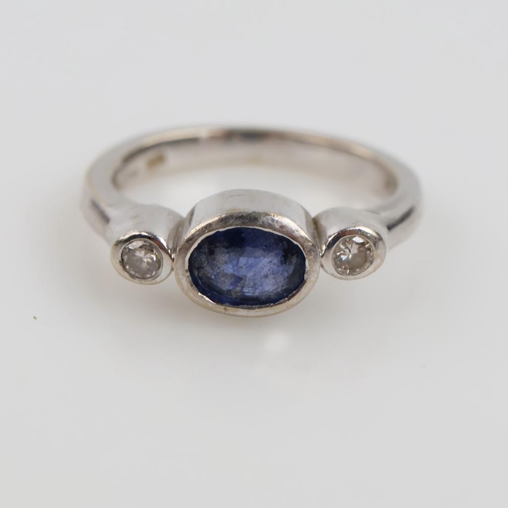 14kt White Gold Blue Stone Diamond Ring