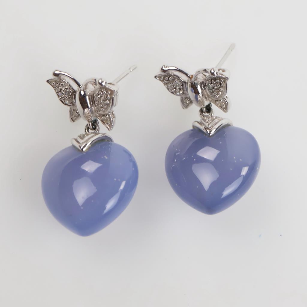 14kt White Gold Blue Stone With Diamond Accented Earrings