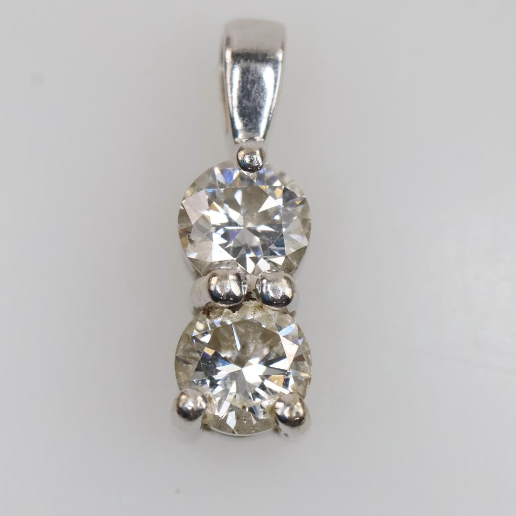14kt White Gold Clear Stone Drop Pendant