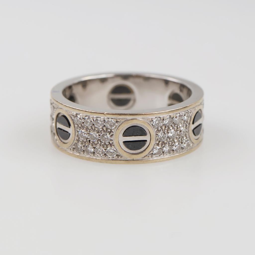 14kt White Gold Diamond And Black Stone Inlay Ring