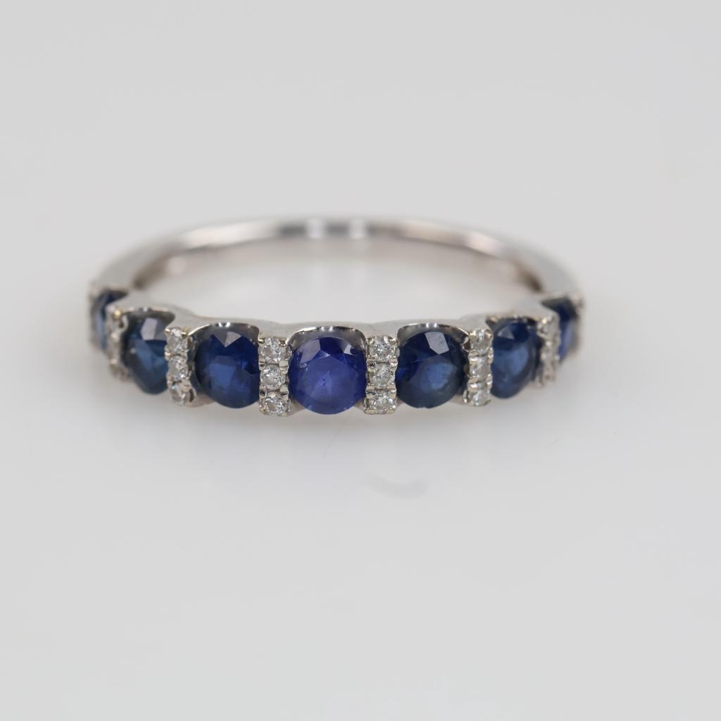 14kt White Gold Diamond And Blue Sapphire Ring