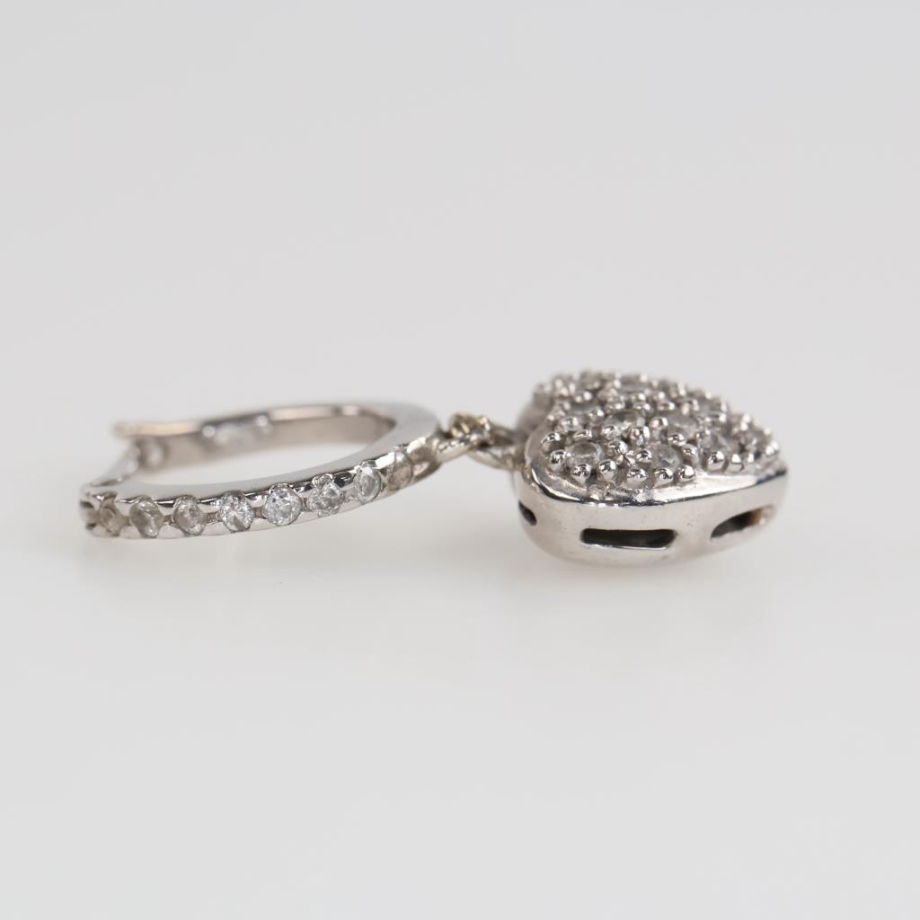 14kt White Gold Diamond Heart Dangle Hoop Earring