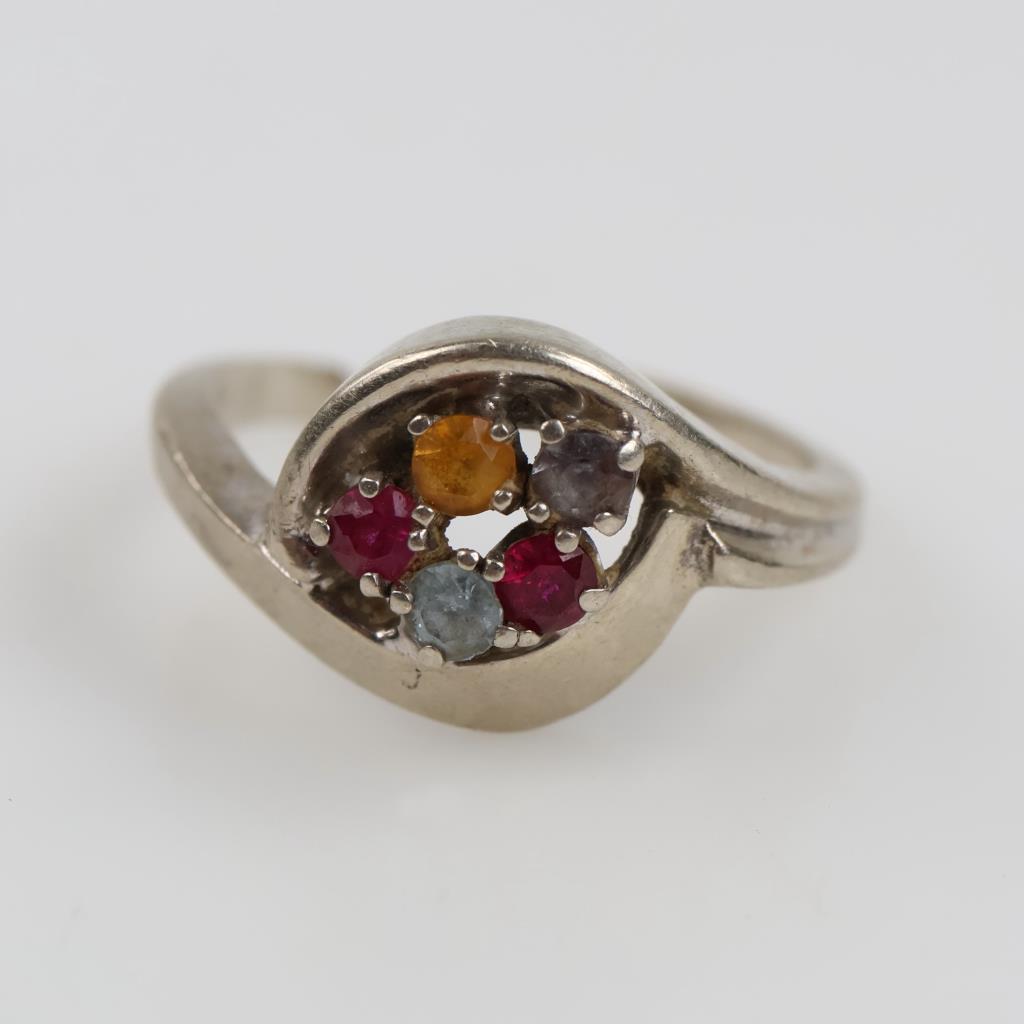 14kt White Gold Multicolored Stone Ring