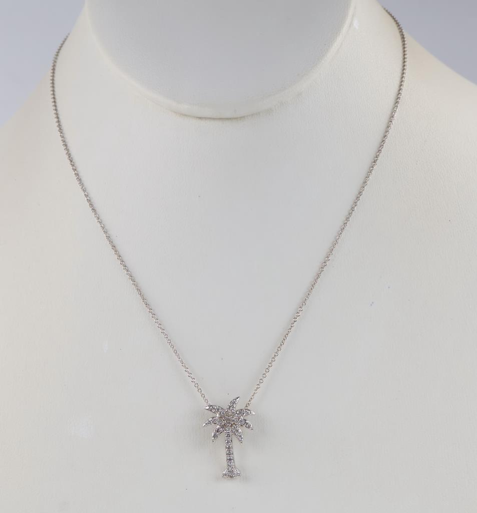 14kt White Gold Palm Tree Diamond Accent Necklace