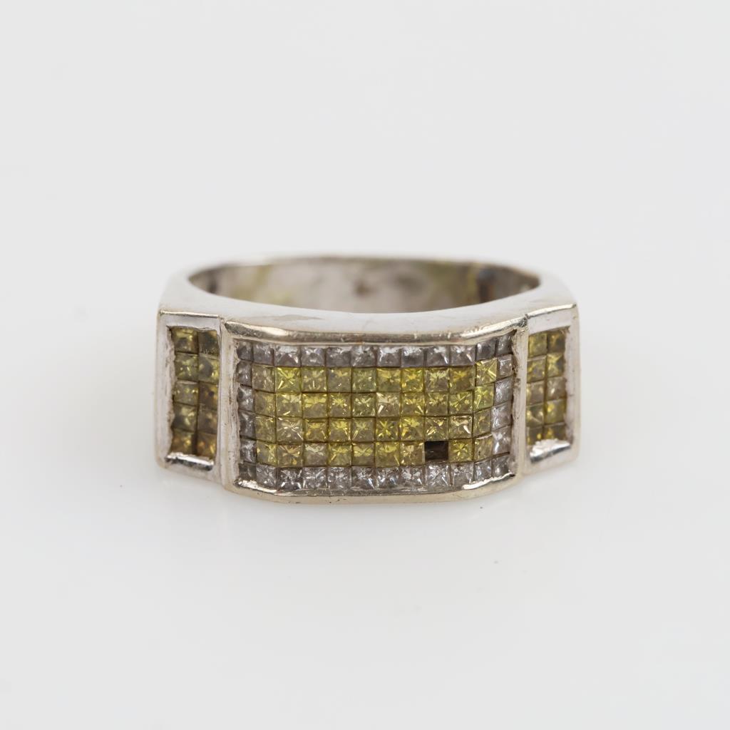 14kt White Gold Princess Cut Yellow And White Diamond Ring