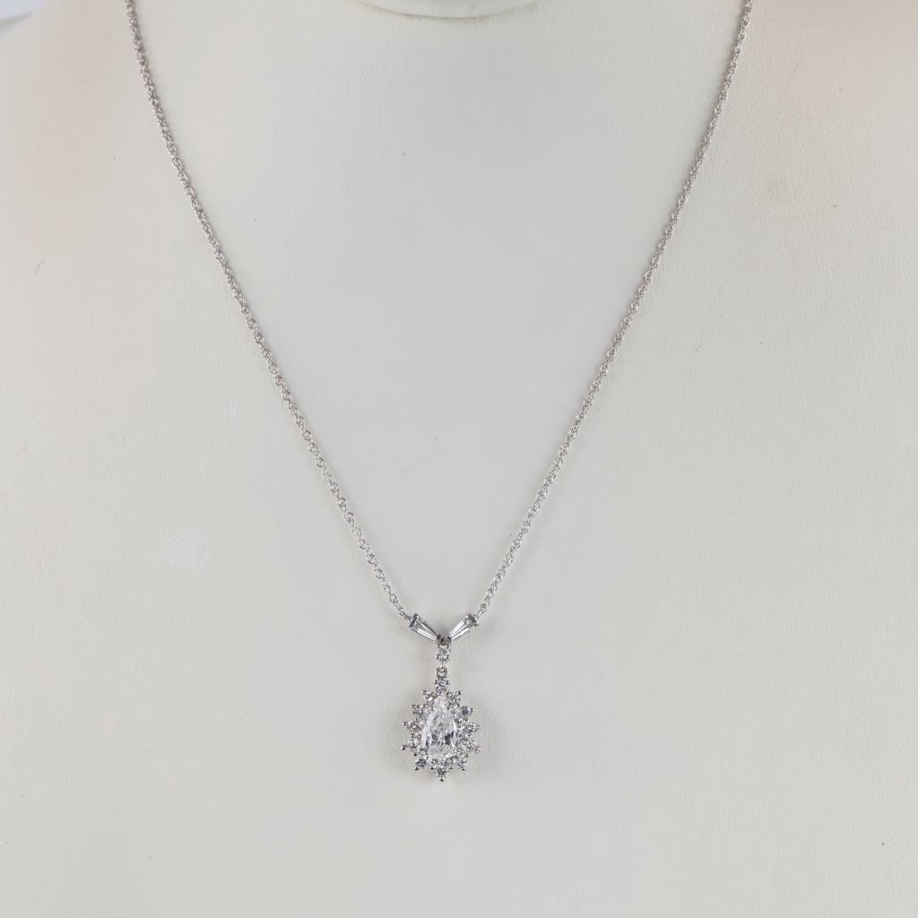 1.68ctTW Diamond 14kt White Gold 14kt White GP Pendant Necklace-Evaluated By Certified Gemologist