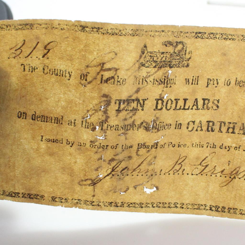 1863 Leake County Mississippi 10 Obsolete Note Property Room