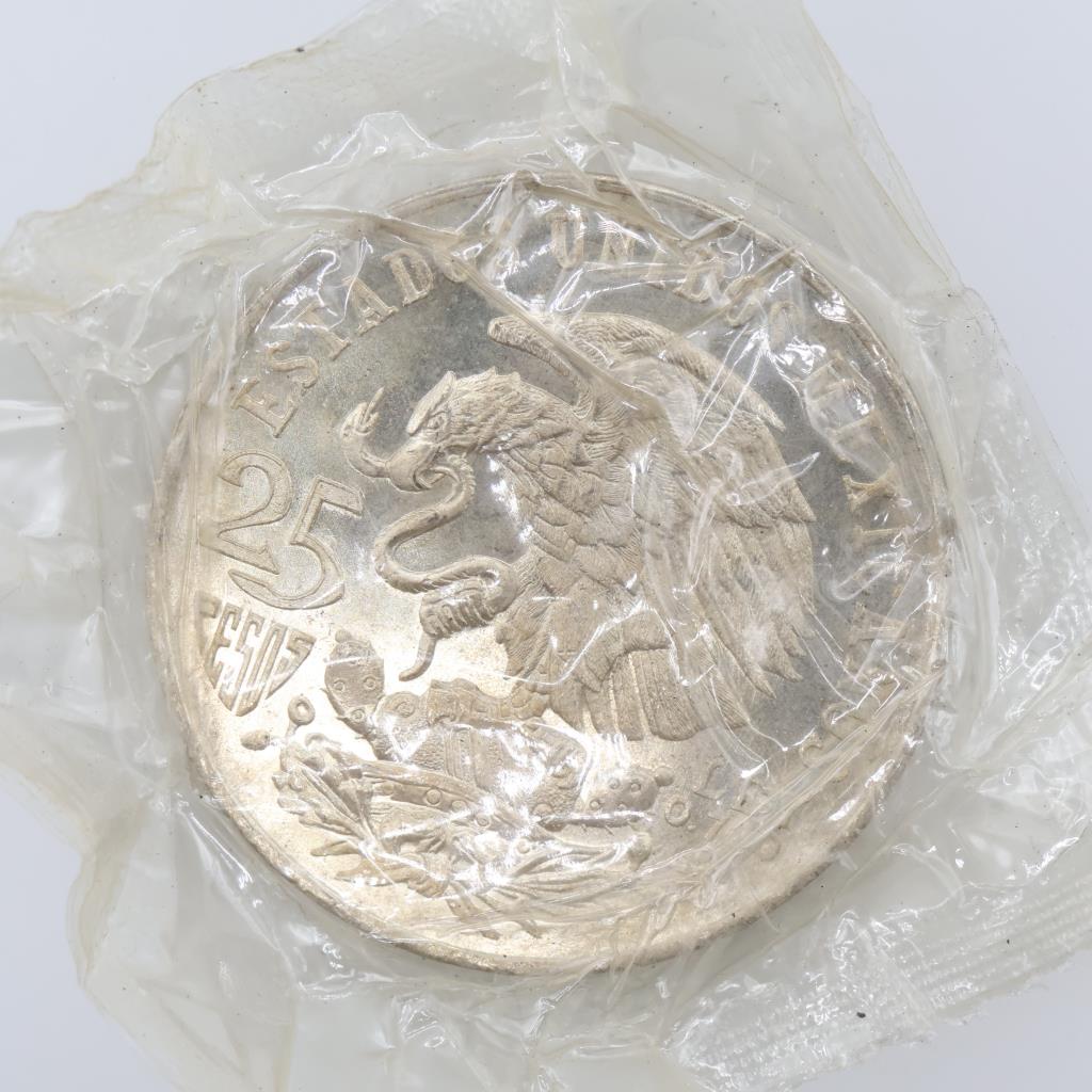 1868 Mexican Olympic 25 Pesos Silver Coin