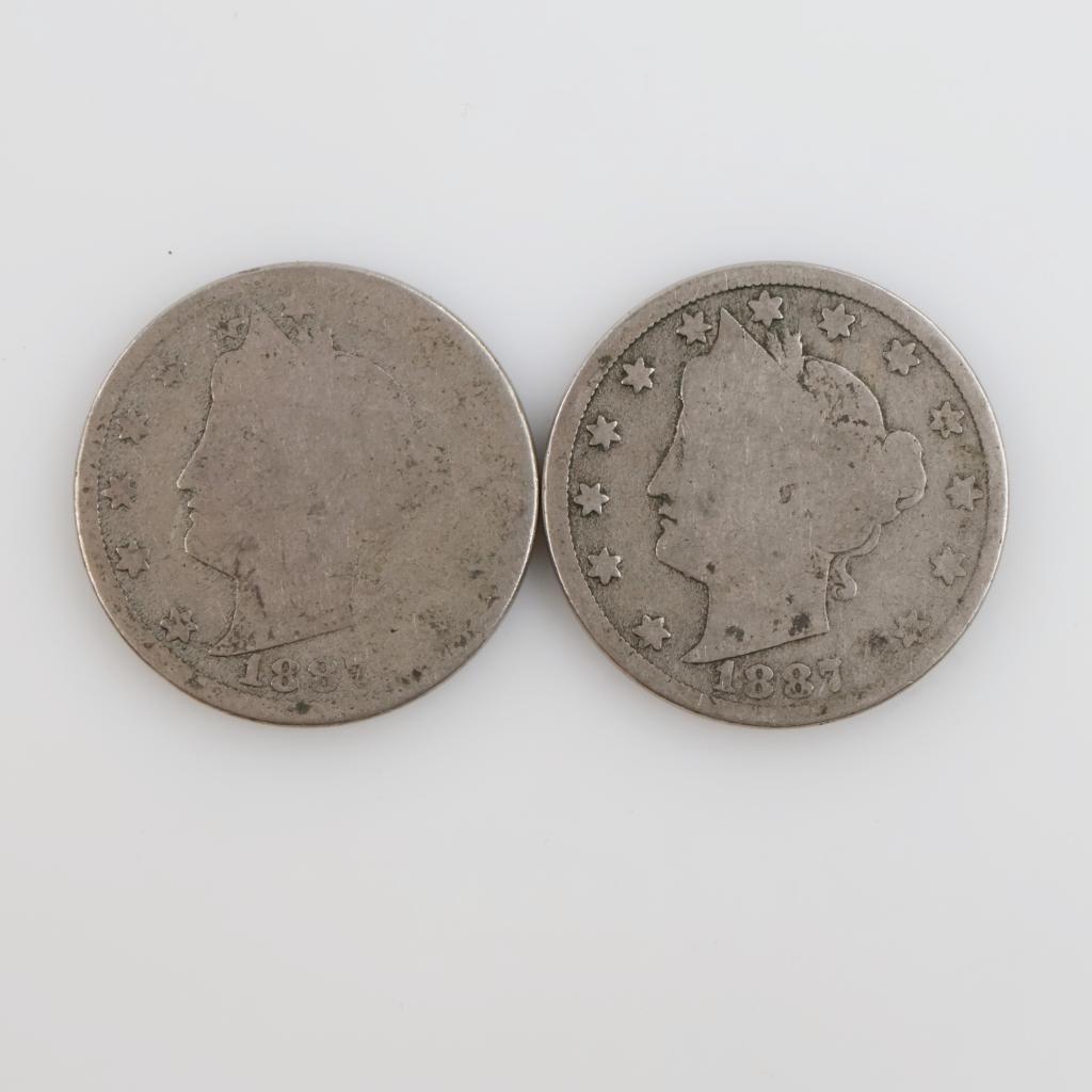1887 Liberty Head Nickel, 2 Pieces