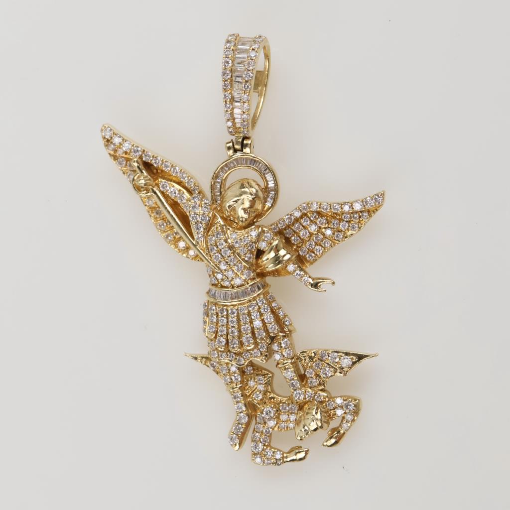 1.88cts TW Diamond 14kt Gold Archangel Pendant-Evaluated By Our Certified Gemologist-AGS/GIA
