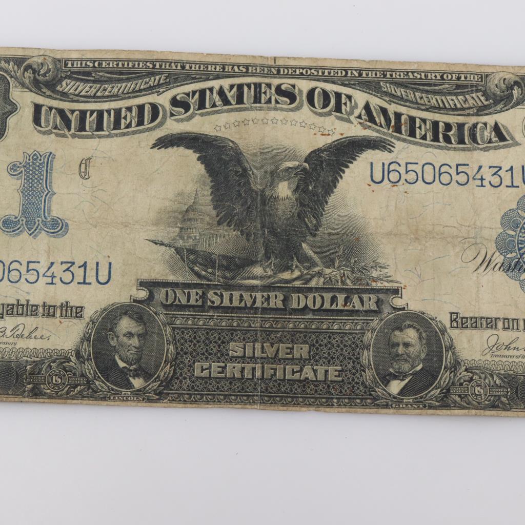 thumbnail interactive-video image 1 of 1899 $1 Black Eagle Large Silver Certificate - Circulated Estate Note 1 of 3