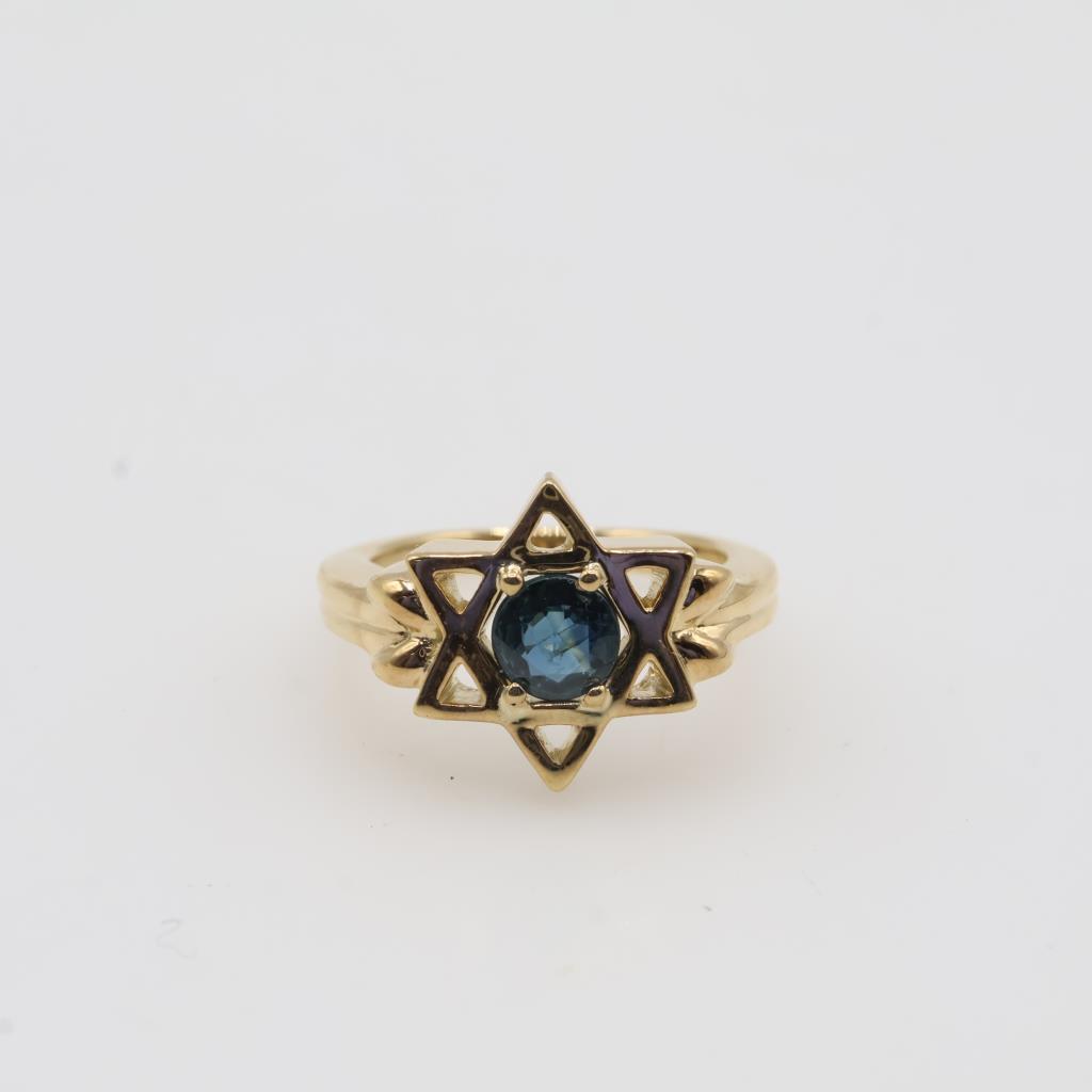 18kt Gold Blue Stone Religious Ring