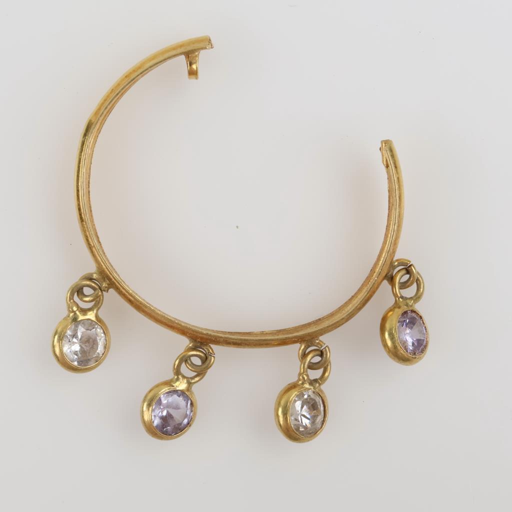 18kt Gold Clear Stone Dangle Hoop Earring
