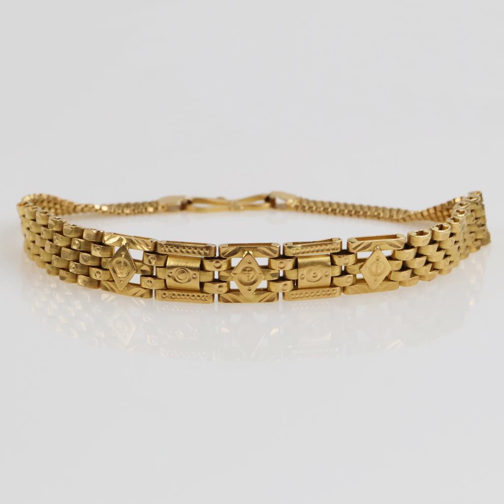 18kt Gold Decorated Link Bracelet-Evaluated By Our Certified Gemologist-AGS/GIA