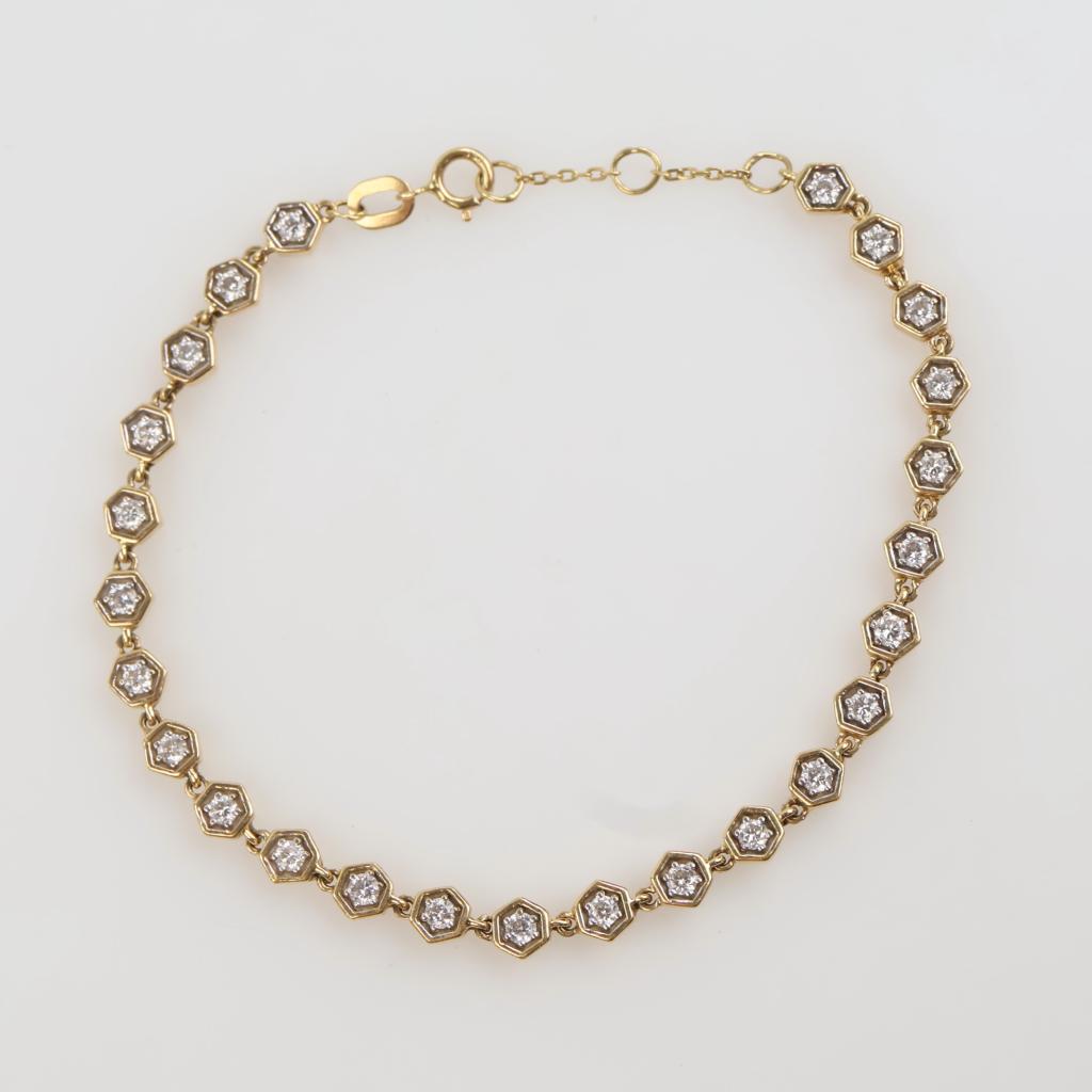 18kt Gold Diamond Hexagon Link Bracelet
