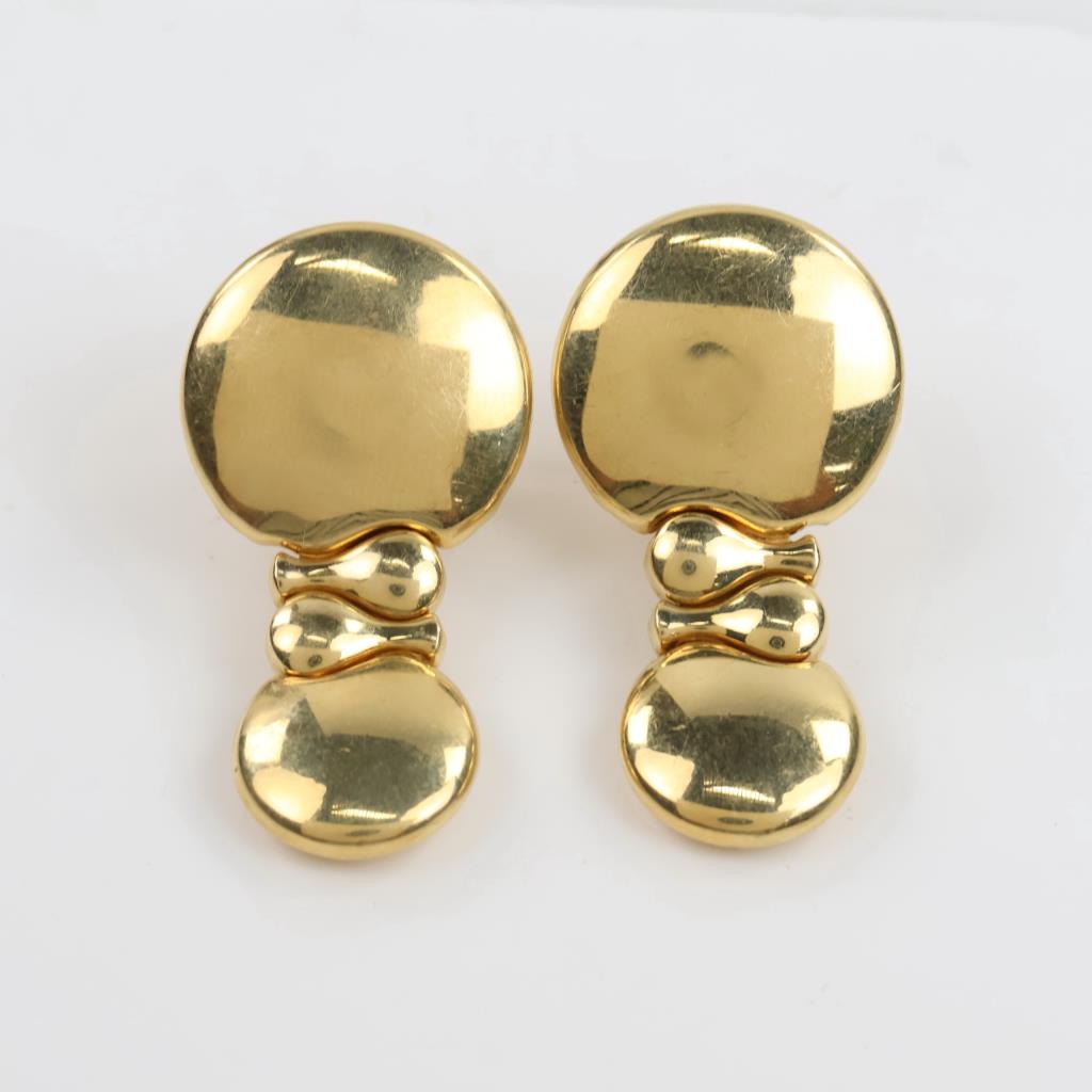 18kt Gold Double Button Hollow Leverback Earrings