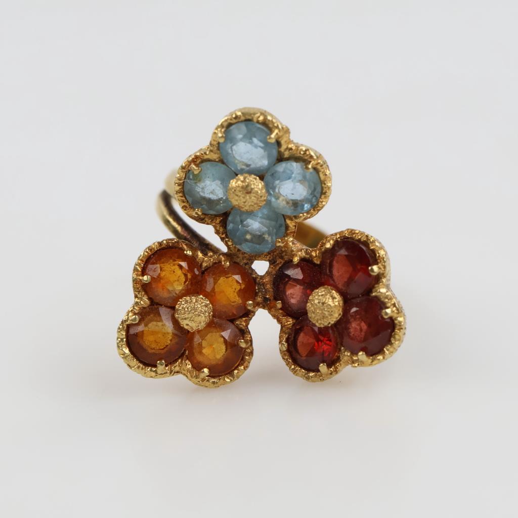 18kt Gold Multi Color Stone Flower Ring