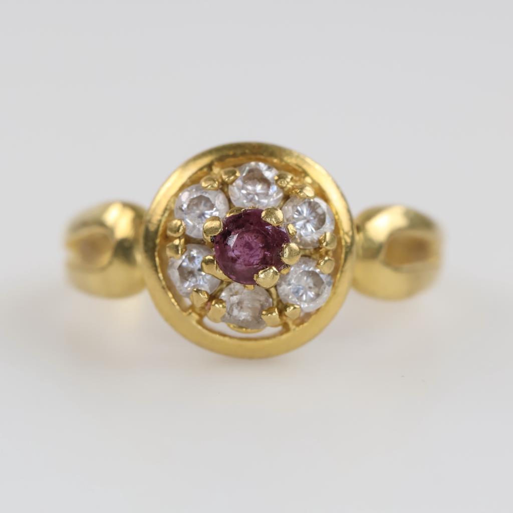 18kt Gold Pink Stone Clear Stone Accent Ring