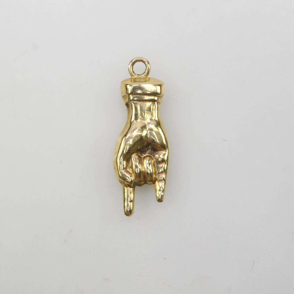 18kt Gold Rock & Roll Hand Sign Pendant | Property Room