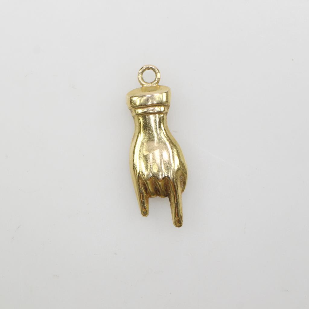 18kt Gold Rock & Roll Hand Sign Pendant | Property Room