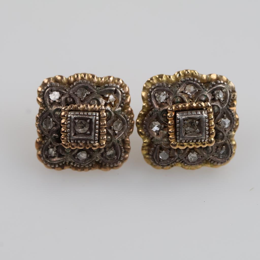 18kt Gold Sterling Silver Accent Diamond Earrings