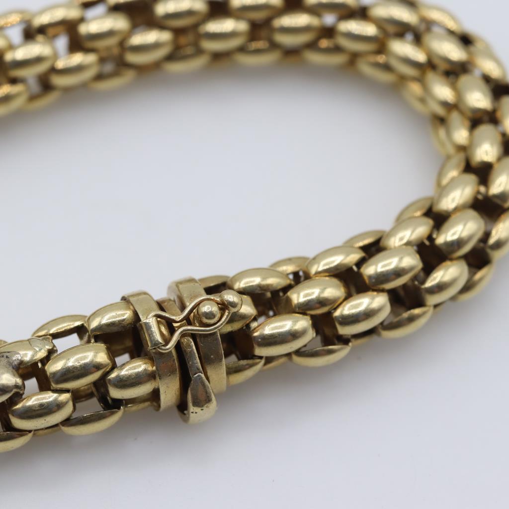 18kt GP Four Strand Panther Style Link Hollow Bracelet Evaluated By Our