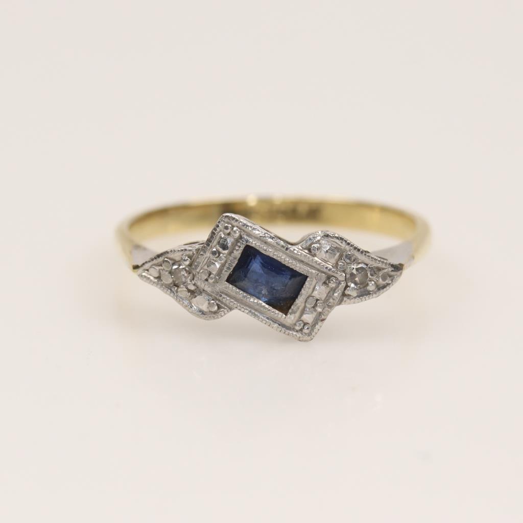 Gold double ring with light blue stone main image 1