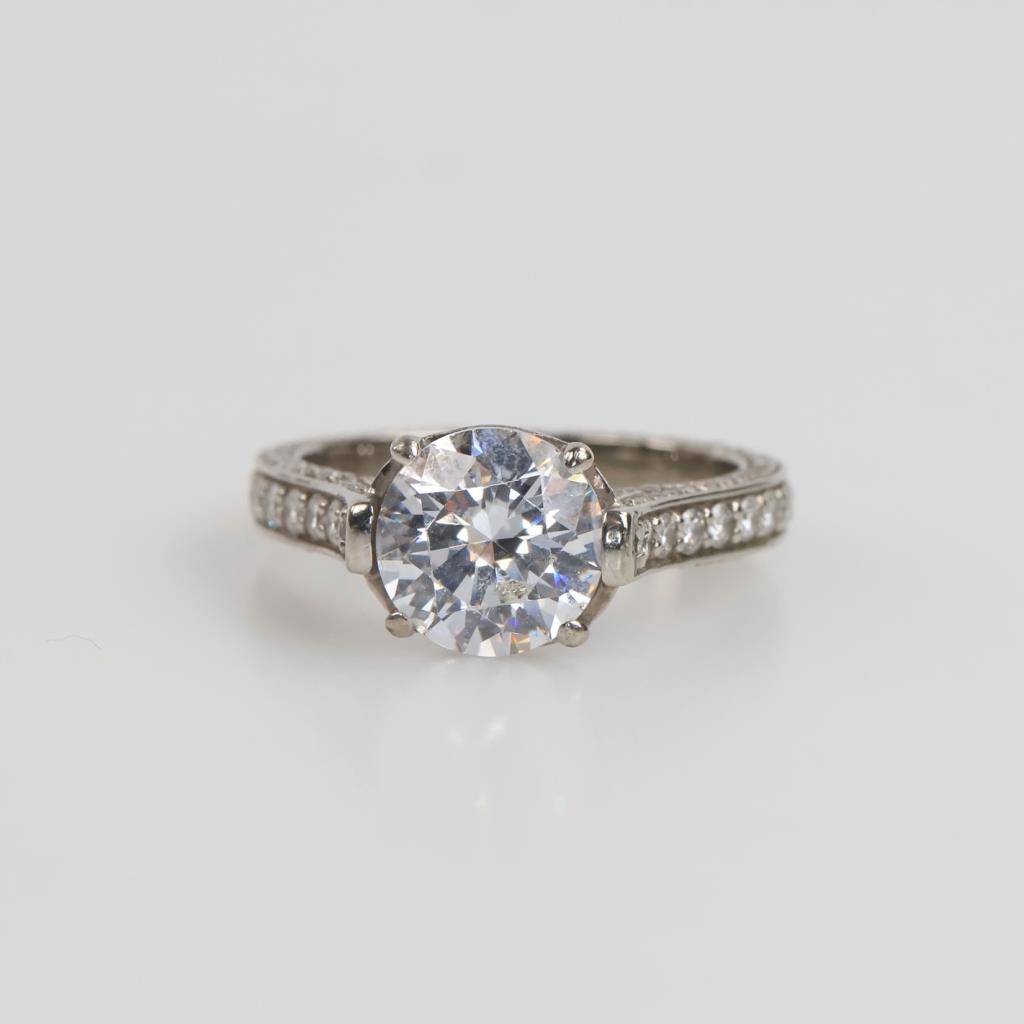 18kt White Gold Glass Center Diamond Accent Engagement Ring