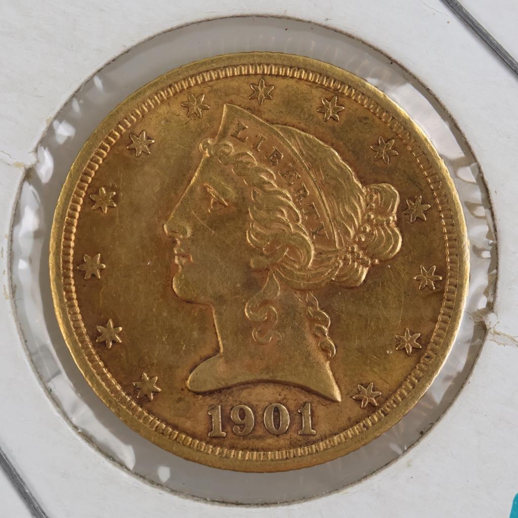 1901-S US Liberty Head Fine Gold Half Eagle 5 Dollars