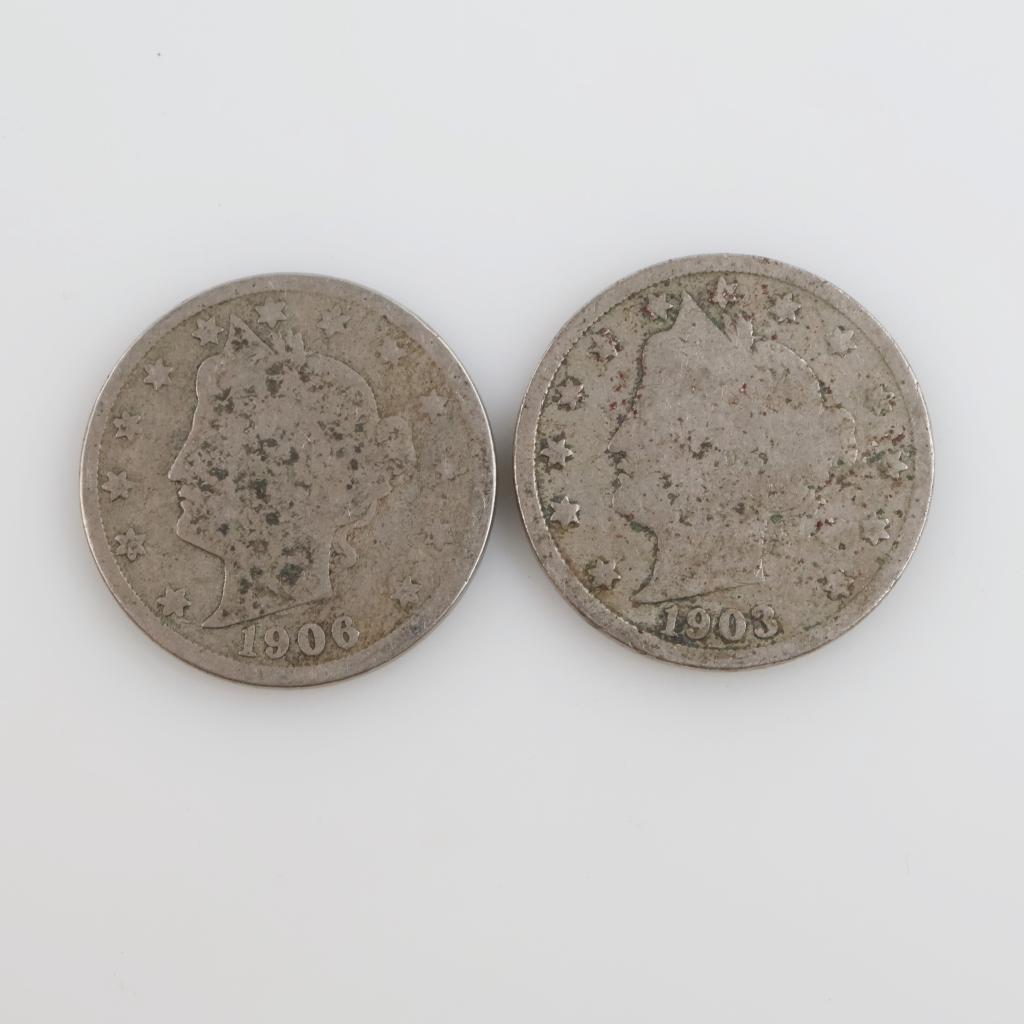 1903 & 1906 Liberty Head Nickel, 2 Pieces