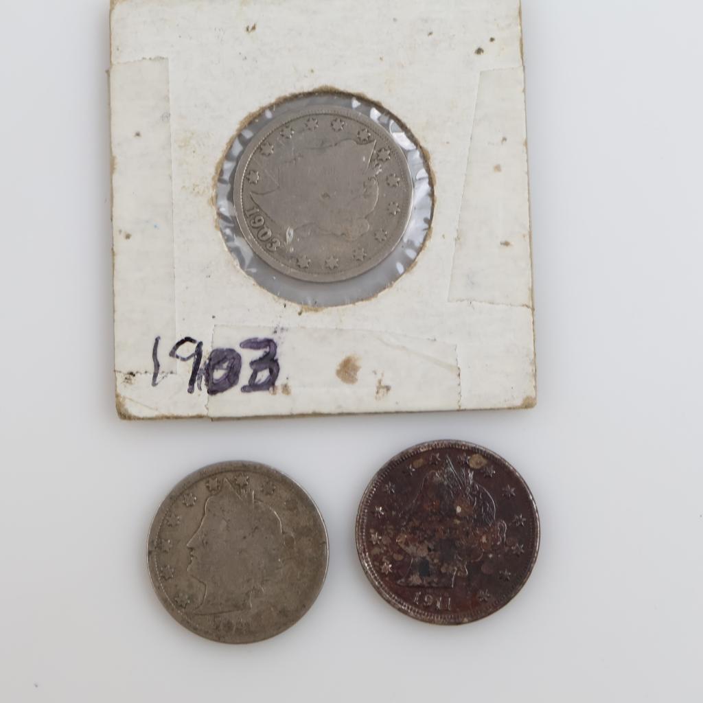 1911 & 1903 Liberty Head Nickel, 3 Pieces