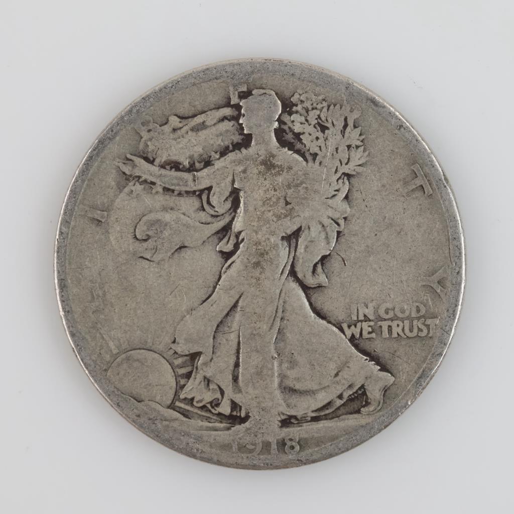 1918 US Walking Liberty Silver Half Dollar