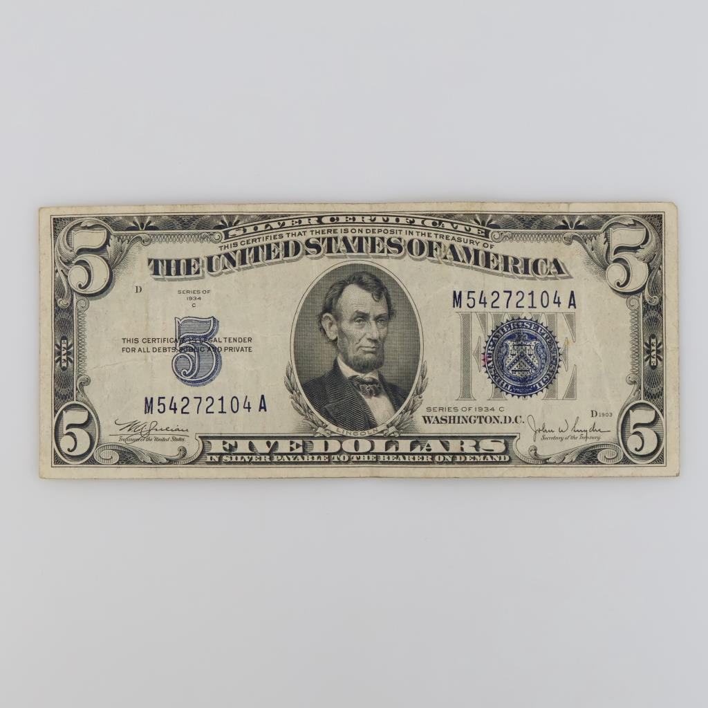1934-C US $5 Silver Certificate