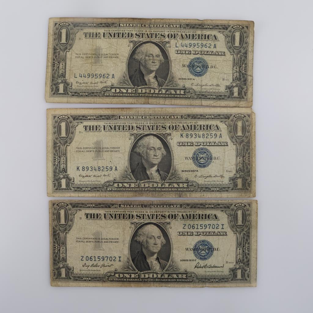 1935-F & 1957-A US Silver Certificates, 3 Bills