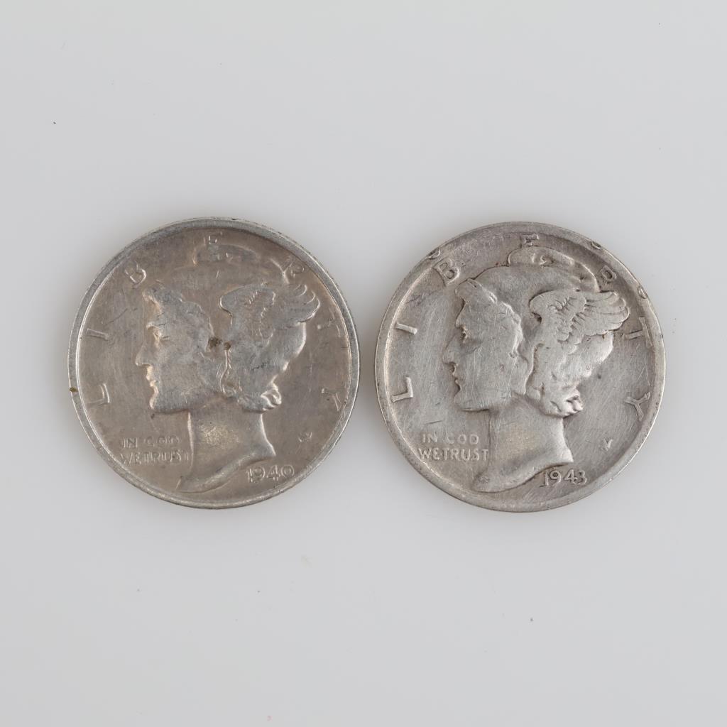 1940-S And 1943-S Mercury Silver Dimes, 2 Pieces